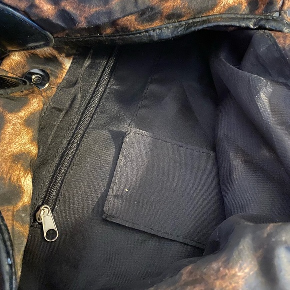 Leopard Print Women's tote XL y2k shoulder bag sequin’s side heavy chain straps - Picture 12 of 12